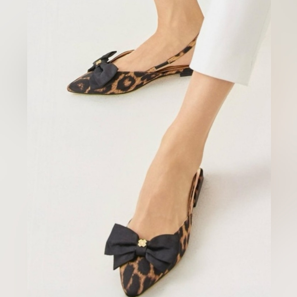 Lilly Pulitzer Shoes Brit Bow Slingback Multi Leopard Faille 7M $208 Mfg